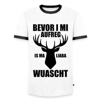 Bevor I mi aufreg Is Ma Liaba Wuascht Geschenk - Männer Kontrast-T-Shirt - Weiß/Schwarz - Vorne - AI Model Female 172 light (172cm) & AI Model Male 178 dark (178cm)