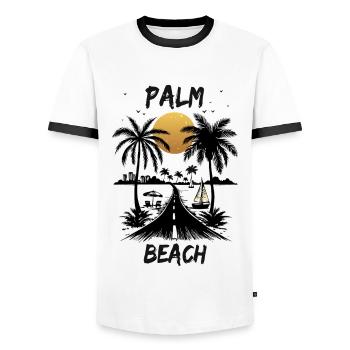 Highway to the Palm Sea Beach by Sunset Summer - Men's Ringer Shirt - white/black - Front - AI Model Female 172 light (172cm) & AI Model Male 178 dark (178cm)
