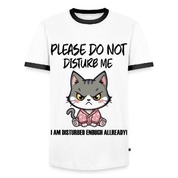 Do not disturb me an angry funny Cat böse Katze - Men's Ringer Shirt - white/black - Front - AI Model Female 172 light (172cm) & AI Model Male 178 dark (178cm)