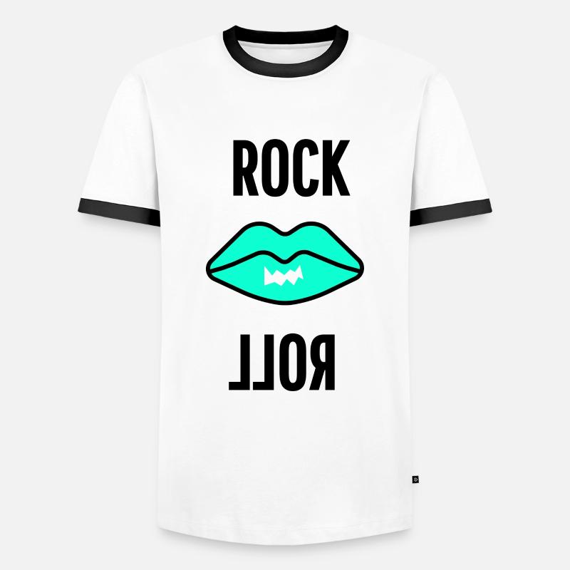 Rock n roll lips blue - Men's Ringer Shirt - white/black