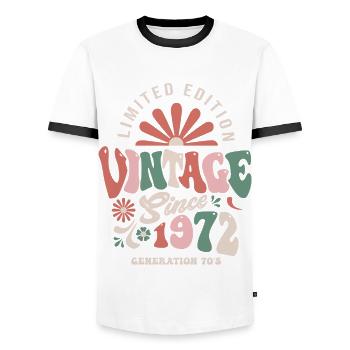 1972 Anniversaire 1972 vintage - T-shirt contrasté Homme - blanc/noir - Devant - AI Model Female 172 light (172cm) & AI Model Male 178 dark (178cm)