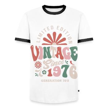 1976 Anniversary 1976 vintage - Men's Ringer Shirt - white/black - Front - AI Model Female 172 light (172cm) & AI Model Male 178 dark (178cm)