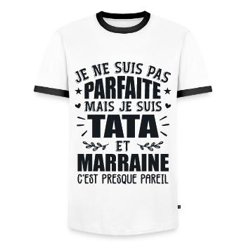 Tata Et Marraine Humour Je Ne Suis Pas Parfaite - T-shirt contrasté Homme - blanc/noir - Devant - AI Model Female 172 light (172cm) & AI Model Male 178 dark (178cm)