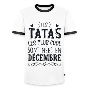 Anniversaire Tante Tata Décembre Cadeau - T-shirt contrasté Homme - blanc/noir - Devant - AI Model Female 172 light (172cm) & AI Model Male 178 dark (178cm)