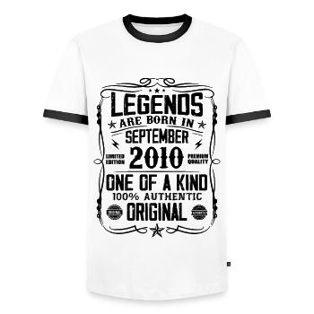 September 2010 Vintage Retro Birthday Gift - Men's Ringer Shirt - white/black - Front - AI Model Female 172 light (172cm) & AI Model Male 178 dark (178cm)