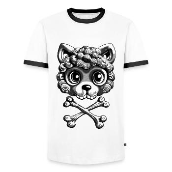 Hamster Skull: Unique Miracle Shirt. - Men's Ringer Shirt - white/black - Front - AI Model Female 172 light (172cm) & AI Model Male 178 dark (178cm)