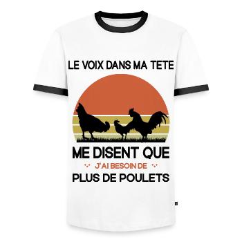 Papys Poules Humour Mamans Poules - T-shirt contrasté Homme - blanc/noir - Devant - AI Model Female 172 light (172cm) & AI Model Male 178 dark (178cm)