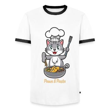 Pattes et pâtes drôles de chats dictons d’animaux - T-shirt contrasté Homme - blanc/noir - Devant - AI Model Female 172 light (172cm) & AI Model Male 178 dark (178cm)