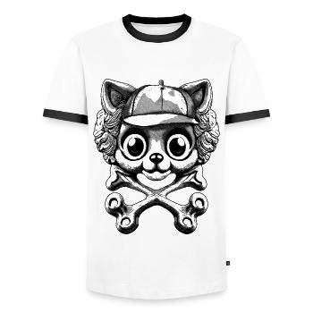Adventure Cat Style: Pirate shirt with bones. - Men's Ringer Shirt - white/black - Front - AI Model Female 172 light (172cm) & AI Model Male 178 dark (178cm)
