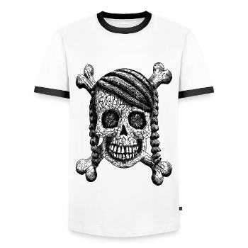 Horrorfans aufgepasst: Urbanes Totenkopf-T-Shirt - Männer Kontrast-T-Shirt - Weiß/Schwarz - Vorne - AI Model Female 172 light (172cm) & AI Model Male 178 dark (178cm)