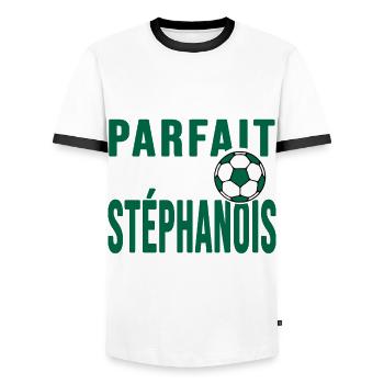 Saint étienne club football Club verts Stéphanois - T-shirt contrasté Homme - blanc/noir - Devant - AI Model Female 172 light (172cm) & AI Model Male 178 dark (178cm)