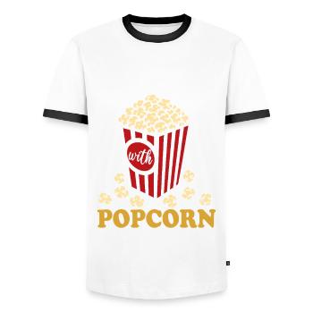 Life is better with Popcorn - knusprig & lecker - Männer Kontrast-T-Shirt - Weiß/Schwarz - Vorne - AI Model Female 172 light (172cm) & AI Model Male 178 dark (178cm)