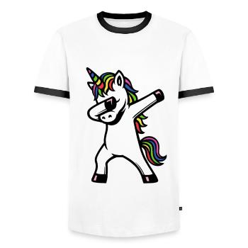 Einhorn dabbing - Regenbogen Farben - Geschenk - Männer Kontrast-T-Shirt - Weiß/Schwarz - Vorne - AI Model Female 172 light (172cm) & AI Model Male 178 dark (178cm)