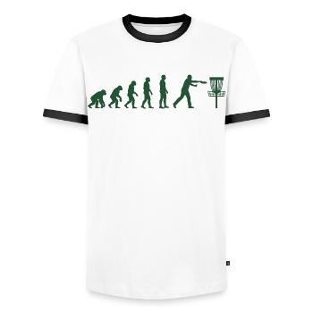 Disc Golf Evolution Drôle de Disc Golfeur Flying Disc - T-shirt contrasté Homme - blanc/noir - Devant - AI Model Female 172 light (172cm) & AI Model Male 178 dark (178cm)