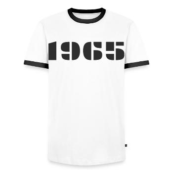 1965 - T-shirt contrasté Homme - blanc/noir - Devant - AI Model Female 172 light (172cm) & AI Model Male 178 dark (178cm)
