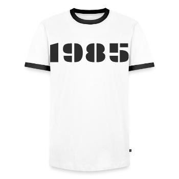 1985 - Men's Ringer Shirt - white/black - Front - AI Model Female 172 light (172cm) & AI Model Male 178 dark (178cm)