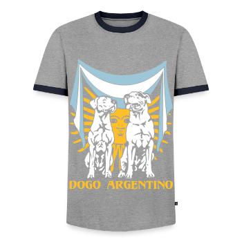 Dogo Argentino drapeau - T-shirt contrasté Homme - gris/marine  - Devant - AI Model Female 172 light (172cm) & AI Model Male 178 light (178cm)