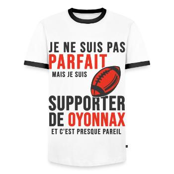 supporter rugby stade Oyonnax club Humour rugby - T-shirt contrasté Homme - blanc/noir - Devant - AI Model Female 172 light (172cm) & AI Model Male 178 dark (178cm)