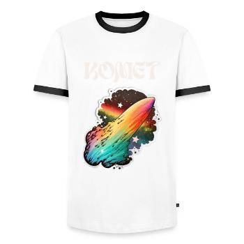 Kometensturm: Ein futuristisches Regenbogen Design - Männer Kontrast-T-Shirt - Weiß/Schwarz - Vorne - AI Model Female 172 light (172cm) & AI Model Male 178 dark (178cm)