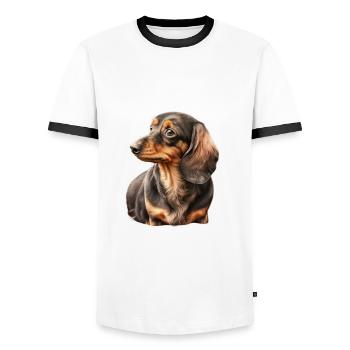 Mein Dackel ist mein Best Friend - Dackel T-Shirt - Männer Kontrast-T-Shirt - Weiß/Schwarz - Vorne - AI Model Female 172 light (172cm) & AI Model Male 178 dark (178cm)