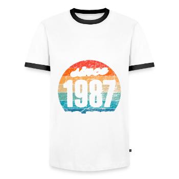Best dad in the world since 1987 No Joke - Men's Ringer Shirt - white/black - Front - AI Model Female 172 light (172cm) & AI Model Male 178 dark (178cm)