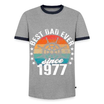 Bester Papa der Welt seit 1977 Kapitän - Männer Kontrast-T-Shirt - Grau/Navy  - Vorne - AI Model Female 172 light (172cm) & AI Model Male 178 light (178cm)