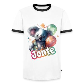 JONTE - Schöner Junge Name mit süßem PANDA - Männer Kontrast-T-Shirt - Weiß/Schwarz - Vorne - AI Model Female 172 light (172cm) & AI Model Male 178 dark (178cm)