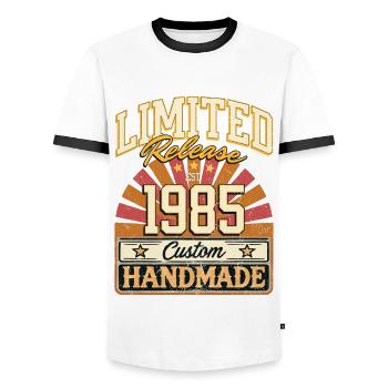 Limité 1985 drôle dictons cadeau anniversaire - T-shirt contrasté Homme - blanc/noir - Devant - AI Model Female 172 light (172cm) & AI Model Male 178 dark (178cm)