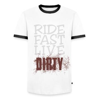 ROULEZ VITE, VIVEZ SALE – VTT - Motocross - T-shirt contrasté Homme - blanc/noir - Devant - AI Model Female 172 light (172cm) & AI Model Male 178 dark (178cm)