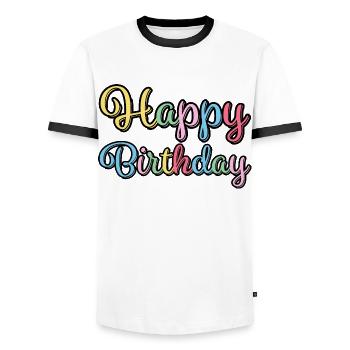 Joyeux anniversaire Félicitations Cadeau - T-shirt contrasté Homme - blanc/noir - Devant - AI Model Female 172 light (172cm) & AI Model Male 178 dark (178cm)