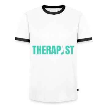 Music Therapist Dad Shirt Father's Day - Men's Ringer Shirt - white/black - Front - AI Model Female 172 light (172cm) & AI Model Male 178 dark (178cm)