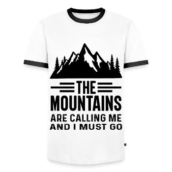 The Mountains are Calling and I must Go - Men's Ringer Shirt - white/black - Front - AI Model Female 172 light (172cm) & AI Model Male 178 dark (178cm)
