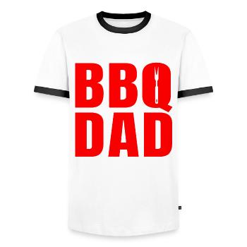 BBQ Daddy Vêtements Fumer de la viande Fête des pères - T-shirt contrasté Homme - blanc/noir - Devant - AI Model Female 172 light (172cm) & AI Model Male 178 dark (178cm)