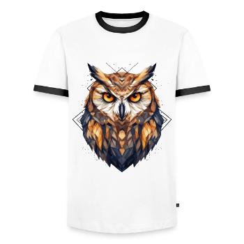 Owl Geometric Bird Nature Mysticism Colorful Art - Men's Ringer Shirt - white/black - Front - AI Model Female 172 light (172cm) & AI Model Male 178 dark (178cm)