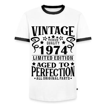 Retro Vintage 1974 Anniversaire 50 Ans Né en 1974 - T-shirt contrasté Homme - blanc/noir - Devant - AI Model Female 172 light (172cm) & AI Model Male 178 dark (178cm)