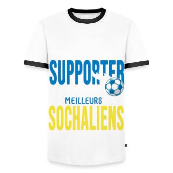 sochaux foot Humour football club Sochaux - T-shirt contrasté Homme - blanc/noir - Devant - AI Model Female 172 light (172cm) & AI Model Male 178 dark (178cm)