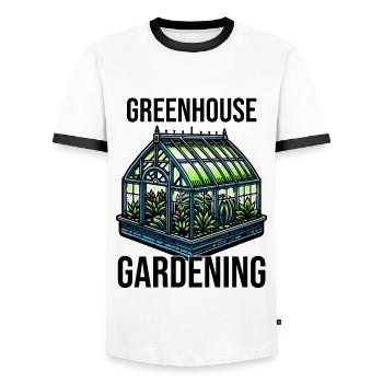 Greenhouse Gardening - Männer Kontrast-T-Shirt - Weiß/Schwarz - Vorne - AI Model Female 172 light (172cm) & AI Model Male 178 dark (178cm)