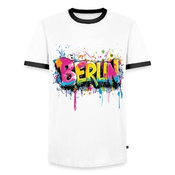 Berlin Graffiti Font Street Art Urban Style - Men's Ringer Shirt - white/black - Front - AI Model Female 172 light (172cm) & AI Model Male 178 dark (178cm)