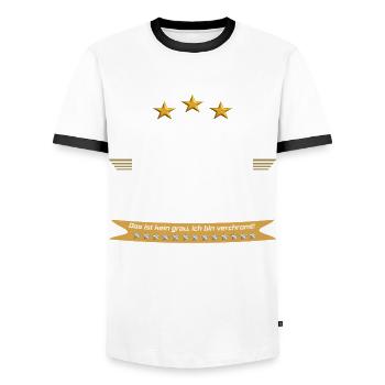 1982 verchromt - Männer Kontrast-T-Shirt - Weiß/Schwarz - Vorne - AI Model Female 172 light (172cm) & AI Model Male 178 dark (178cm)