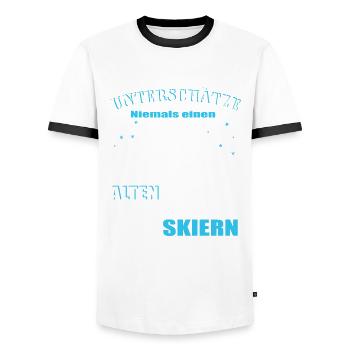 Skifahrer, Alter Mann auf Skiern - Männer Kontrast-T-Shirt - Weiß/Schwarz - Vorne - AI Model Female 172 light (172cm) & AI Model Male 178 dark (178cm)