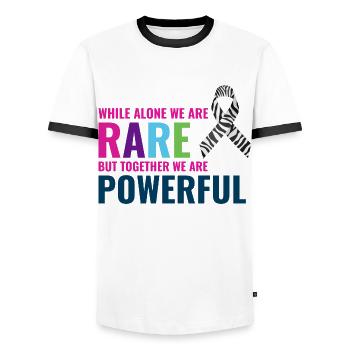 Rare Disease Awareness Day Zebra Ribbon Fighter - Men's Ringer Shirt - white/black - Front - AI Model Female 172 light (172cm) & AI Model Male 178 dark (178cm)
