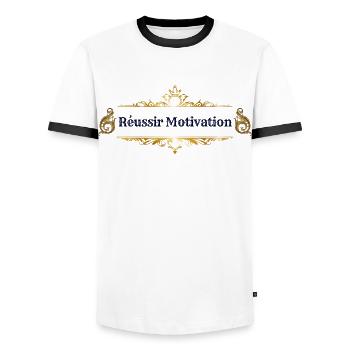 Réussir Motivation - T-shirt contrasté Homme - blanc/noir - Devant - AI Model Female 172 light (172cm) & AI Model Male 178 dark (178cm)