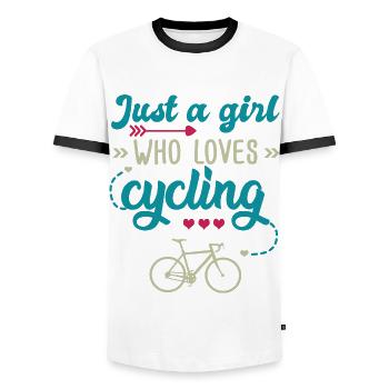 Mädchen, das das Radfahren liebt Geschenk Frau und Fahrrad - Männer Kontrast-T-Shirt - Weiß/Schwarz - Vorne - AI Model Female 172 light (172cm) & AI Model Male 178 dark (178cm)