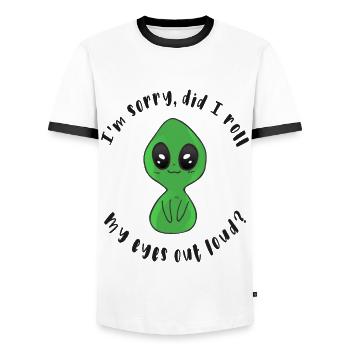 Tut mir leid, habe ich meine Augen laut verdreht? - Männer Kontrast-T-Shirt - Weiß/Schwarz - Vorne - AI Model Female 172 light (172cm) & AI Model Male 178 dark (178cm)