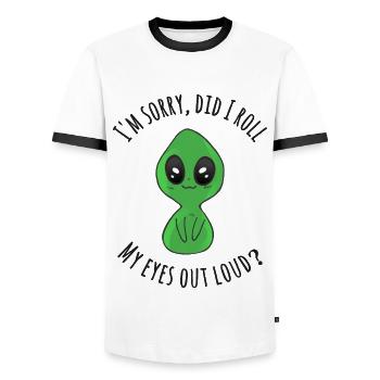Tut mir leid, habe ich meine Augen laut verdreht? - Männer Kontrast-T-Shirt - Weiß/Schwarz - Vorne - AI Model Female 172 light (172cm) & AI Model Male 178 dark (178cm)