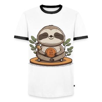 Sloth Yoga & Meditation - Men's Ringer Shirt - white/black - Front - AI Model Female 172 light (172cm) & AI Model Male 178 dark (178cm)