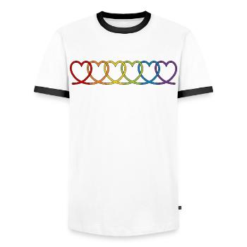 LGBT CSD LGBTQ+ Herz Regenbogen Herzen Pride Month - Männer Kontrast-T-Shirt - Weiß/Schwarz - Vorne - AI Model Female 172 light (172cm) & AI Model Male 178 dark (178cm)
