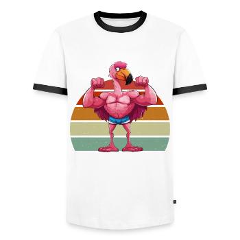 Flamingo Muskeln Fitness Bodybuilding Kraftsport - Männer Kontrast-T-Shirt - Weiß/Schwarz - Vorne - AI Model Female 172 light (172cm) & AI Model Male 178 dark (178cm)