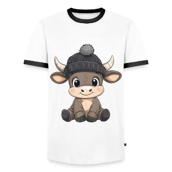 Stier Süß Niedlich Baby Kinder Tier Cartoon - Männer Kontrast-T-Shirt - Weiß/Schwarz - Vorne - AI Model Female 172 light (172cm) & AI Model Male 178 dark (178cm)