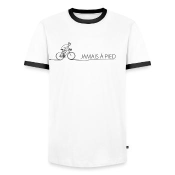 Jamais À Pied Bicycle Saying Cycling - Men's Ringer Shirt - white/black - Front - AI Model Female 172 light (172cm) & AI Model Male 178 dark (178cm)
